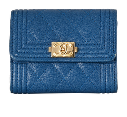 Chanel Boy Wallet, Leather, Blue, 27873006(2017), 3*